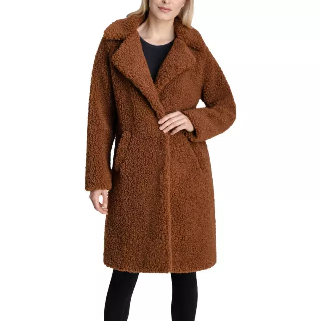 LUCKY BRAND WOMENS Brown Winter Warm Long Faux Fur Coat Outerwear M ...