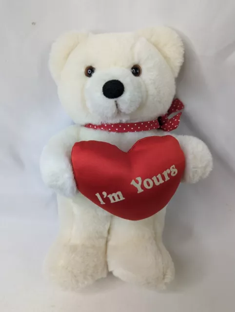 Dakin White Bear Plush I'm Yours Red Heart 10 Inch 1984 Stand Stuffed Animal Toy