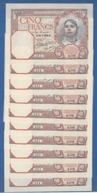 Top Qualité !! Billet De 5 Francs Banque De L'algerie 1929 Neuf !!!