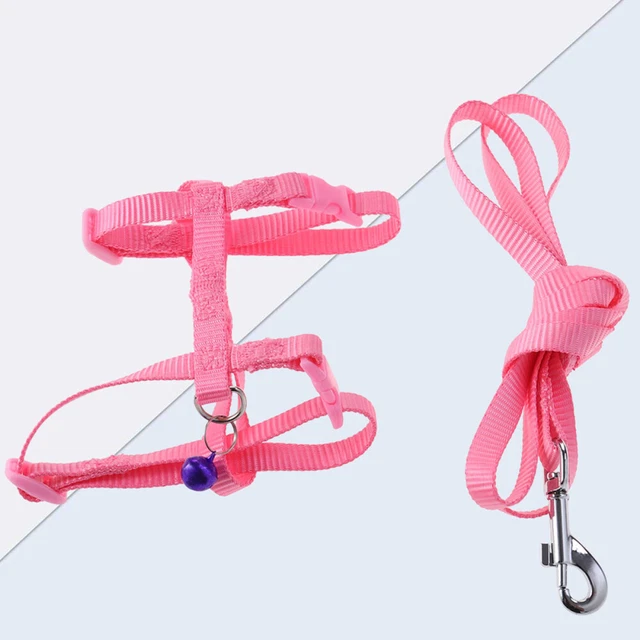 Arnés ajustable para caminar conejo mascota correa con campana pequeña (rosa