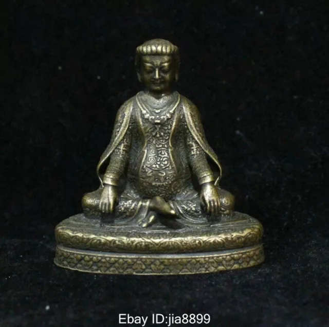 2.4" China Chinese Tibet Buddhism Temple Brass Seat Buddha Statue sculpture