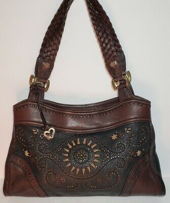 Brighton Montana Montreal Leather Embroidered Shoulderbag Handbag Soho Boho Hobo