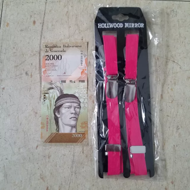 Pink Mens-Womens Clip-on Suspenders Elastic Adjustable Braces free Foreign money