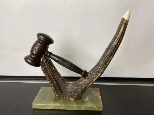 Vintage Auctioneers Lignum Vitae Gavel on Onyx Stand