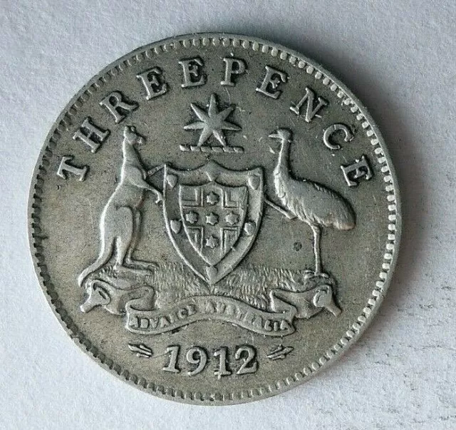 1912 Australie 3 Pence - Rare Date Haut Valeur Pièce de Monnaie Poubelle D