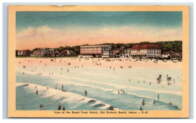 Old Orchard Beach Maine Hotels Swimmers Vintage Linen Postcard Unposted