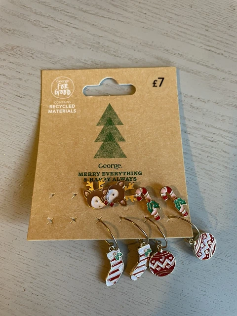 George Asda Unisex Women’s Christmas Earings 4 pairs - Ideal Stocking fillers