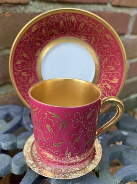 Antique Porcelain Furstenberg Demitasse Cup & Saucer Set Red and Gold Mint Cond.
