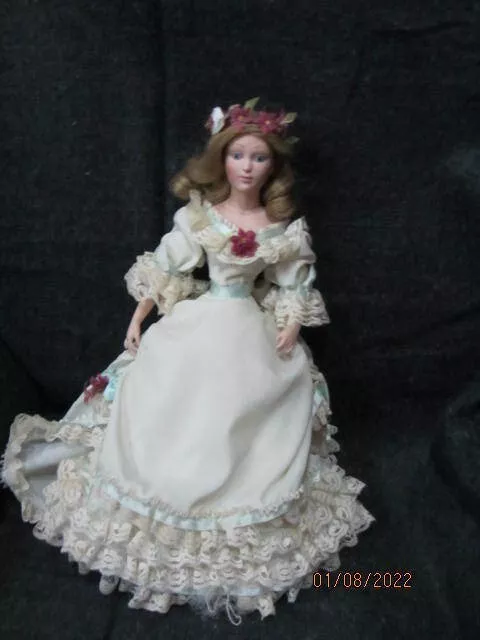 Vintage - 16 In Porcelain - Little Women - - Franklin Heirloom Dolls 1985 AMY