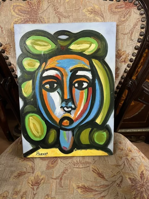 pablo picasso oil on canvas painting hand signed and carved with labels