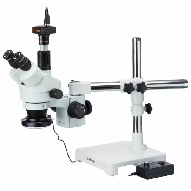 Amscope 3.5X-45X Boom Trinocular Zoom Stereo Microscope +10MP Camera +LED Light
