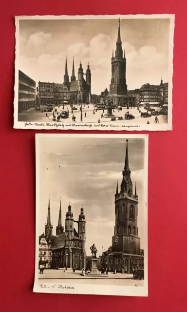 2 x Foto AK HALLE an der Saale 1937/38 Marktplatz mit Marienkirche   ( 43031