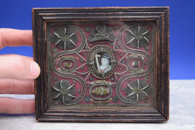 + Antique Framed Reliquary with 3 Relics inside + 6" x 5" + (CU94) chalice co.