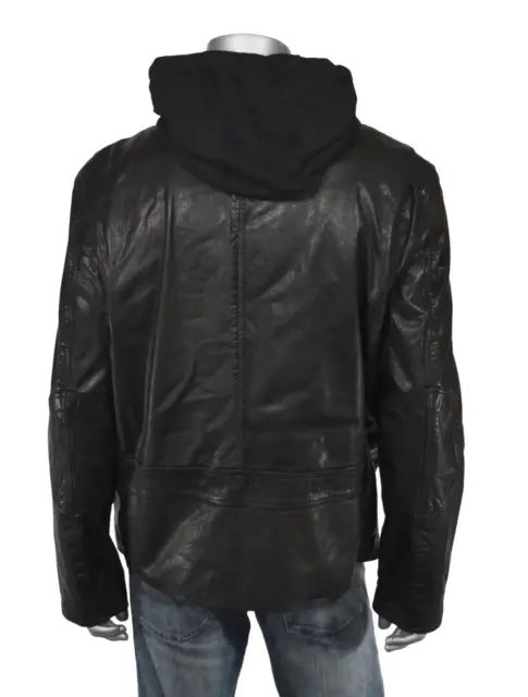 Hombres Andrew Marc New York Cuero Negro Varick Chaqueta con Capucha XXL 2