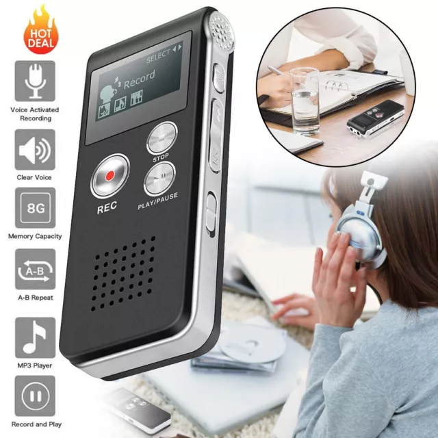 Rechargeable 8GB LCD Digital Audio Sound Voice Recorder MP3 Player Microphone