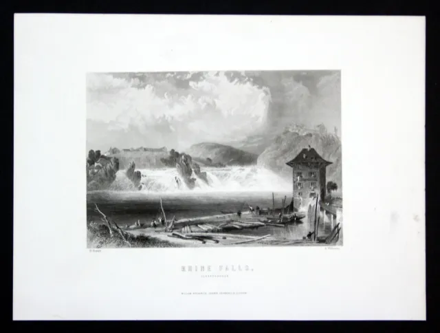 ca. 1850 Rheinfall Schaffhausen Rhein Ansicht Stahlstich antique print Willmore