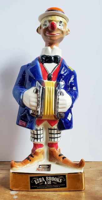 VTG Ezra Brooks 1971 Clown with Accordian Whiskey Decanter Complete! 14" Tall