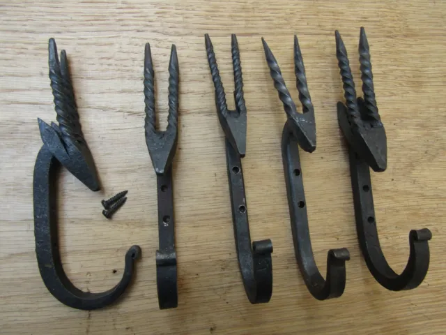 5 X GAZELLE HOOK  Iron hand forged blacksmith utility coat keys hanging hooks