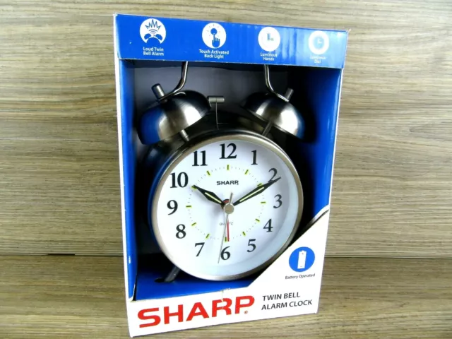 Sharp Twin Alarm Clock Backlight LOUD Wake Old Fashioned Bell Glow. - unused