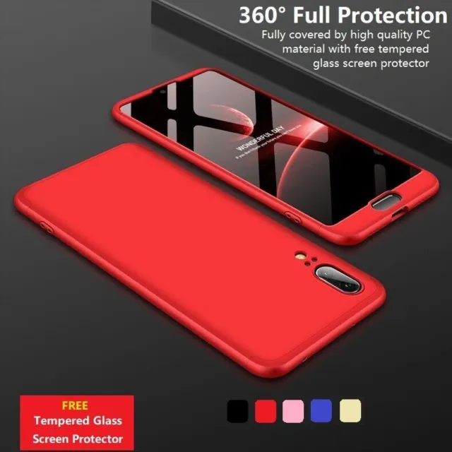 360° Full Body Hard Phone Case Cover Tempered Glass Huawei P20 P30 P40 Lite/Pro