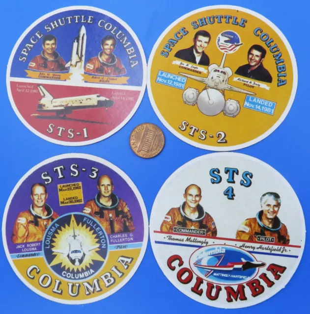 NASA STICKER Lot of 4 vtg Space Shuttle COLUMBIA  STS-1 thru -4 / Young Crippen
