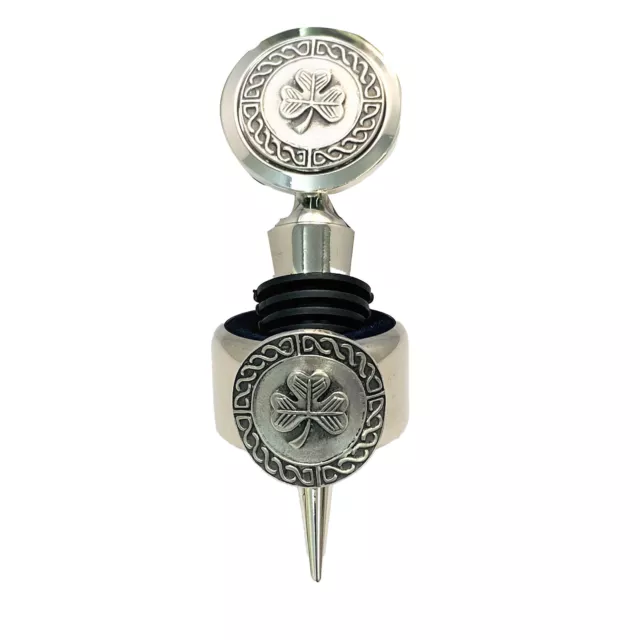 Mullingar Pewter Wine Stopper & Ring With Embossed Shamrock Design