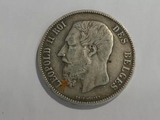 Belgien 5 Francs 1870 , Leopold II. , Silber, rar