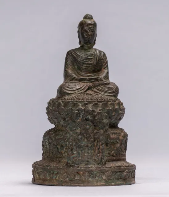 Ancien Gandhara Style Bronze Assis Méditation Statue de Bouddha - 21cm/8 "