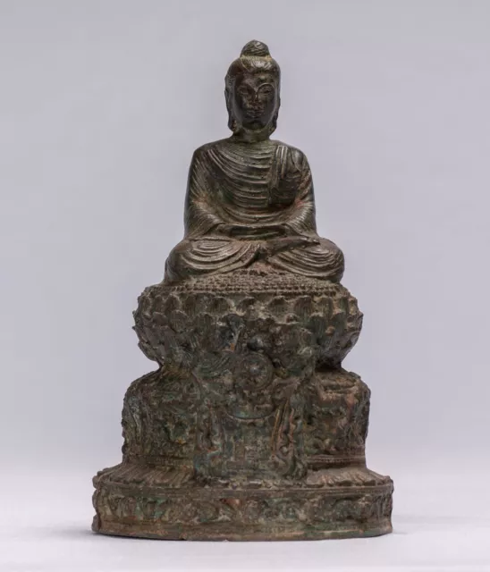 Ancien Gandhara Style Bronze Assis Méditation Statue de Bouddha - 21cm/8 "