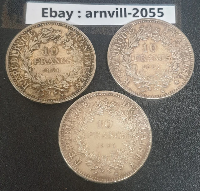 Lot 3 pièces argent 10 francs hercule 1965/65/70