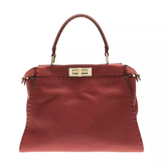 Auth FENDI Peekaboo Iconic Medium/Selleria 8BN226-Q0J Red Roman Leather -