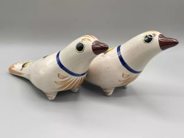 Tonala Mexican Pottery Birds Figure Hand Painted Folk Art Signed Cat Mexico