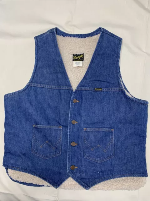 Wrangler Men's Sherpa Lined Denim Vest XL  Western Cowboy Vintage No Fault