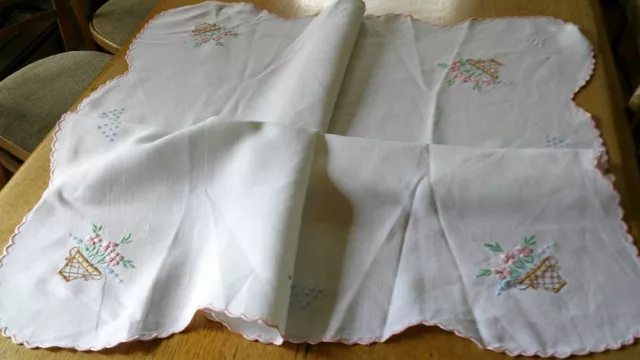 Vintage  Embroidered Irish Linen Tablecloth -