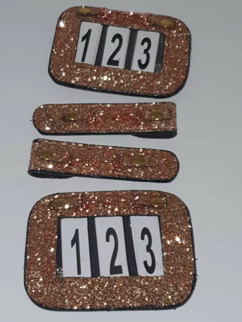 Kopfnummern f. Trense Glitter Glitzer Rosegold Gold SET Turnier Kopfnummer CLIP