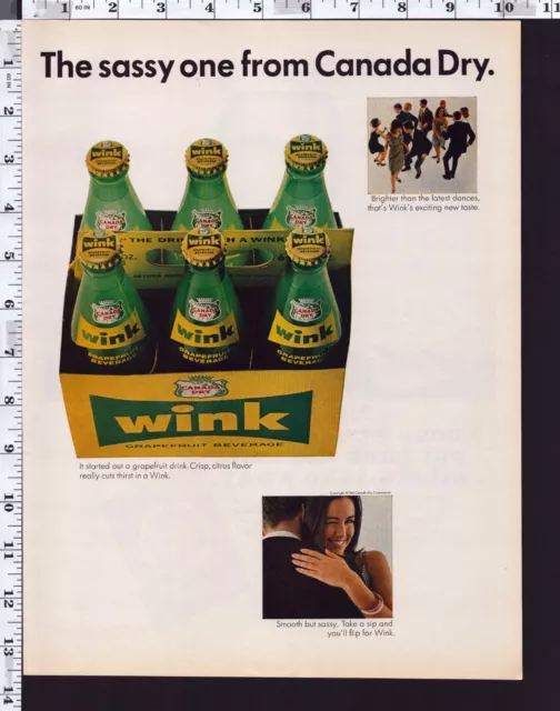 1965 Vintage Print Ad Wink Canada Dry Grapefruit Beverage Soda