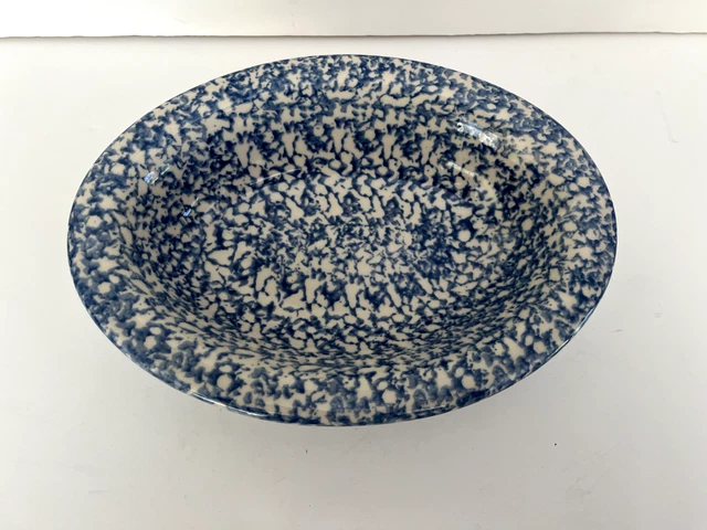 Gerald E Henn Pottery Blue Spongeware oval serving dish 10 3/8" MINT