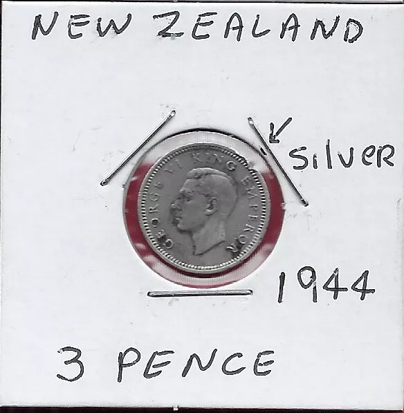 New Zealand State 3 Pence=1/4 Shilling 1944 Two Carved Patu,Maori Short-Handled