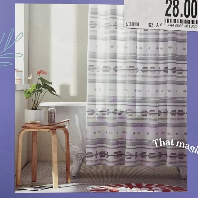 New Shower Curtain 72”x 72” Cloe Clip Beautiful Multicolor Boho Aztec Art Design