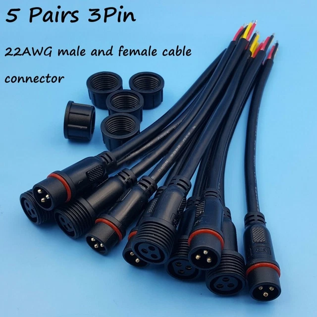 5 Pairs IP65 Waterproof 2/3-Pin 22AWG Wire LED Male And Female Cable Connector
