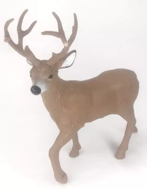 Estatuilla de plástico de ciervo 8 puntos buck marrón y blanco juguete de vida silvestre de animales de colección