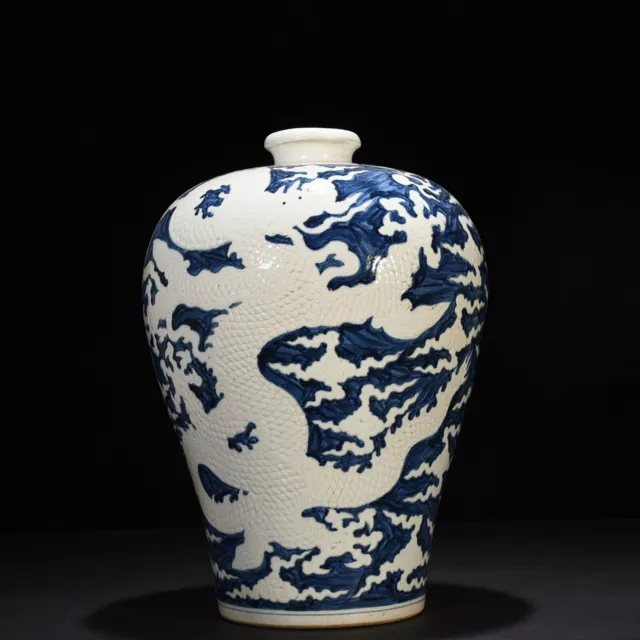 16" old Porcelain Ming Dynasty xuande mark Blue white cloud dragon phoenix Vase