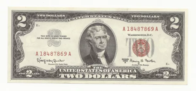 CRISP AU/CU 1963-A $2 Dollar Bill Red Seal United States Note UNC UNCIRCULATED