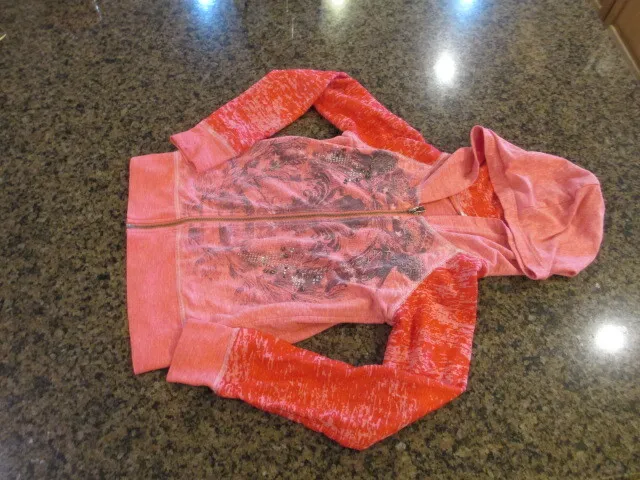 Miis Me girls large Junior pink Hoodie zip up jacket Embellished sparkle bling
