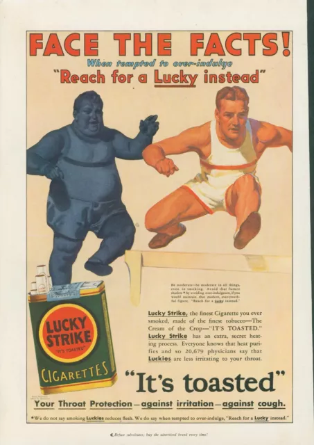 1930 Lucky Strike Cigarettes Runner Vaulting Avoid Over Indulge Vtg Print Ad PR6