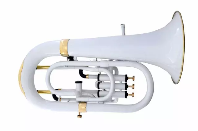 Brand New SAI MUSICAL 4 VALVE EUPHONIUM WHITE COLORED+ brass POLISH WITH CASE 3