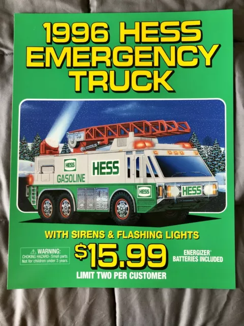 1996 Hess Toy Truck Advertising Poster Dispenser Side - Mint Condition