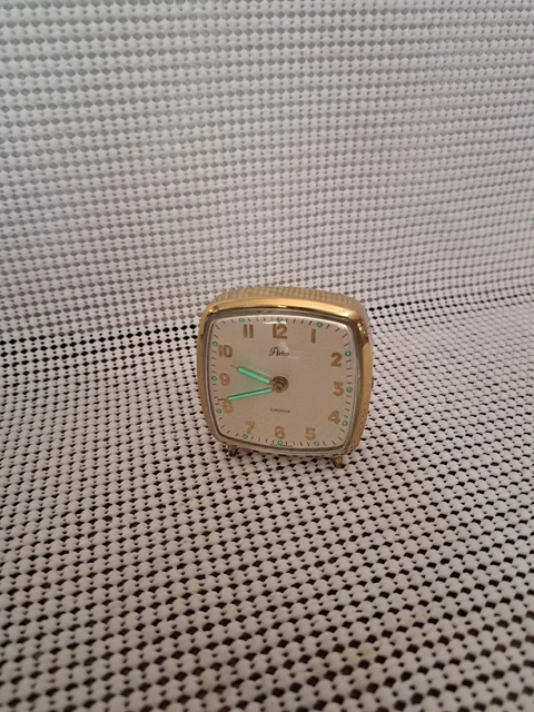 Vintage Artco Luminous Travel Alarm Clock Gold Finish. Made In Germany. Working