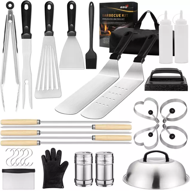 Kit accessori griglia piano, set 30 pz strumenti griglia barbecue per pietra nera
