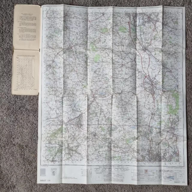 Old Vintage 1958 Cloth OS Ordnance Survey One-Inch Map Sheet 119 Stafford 2